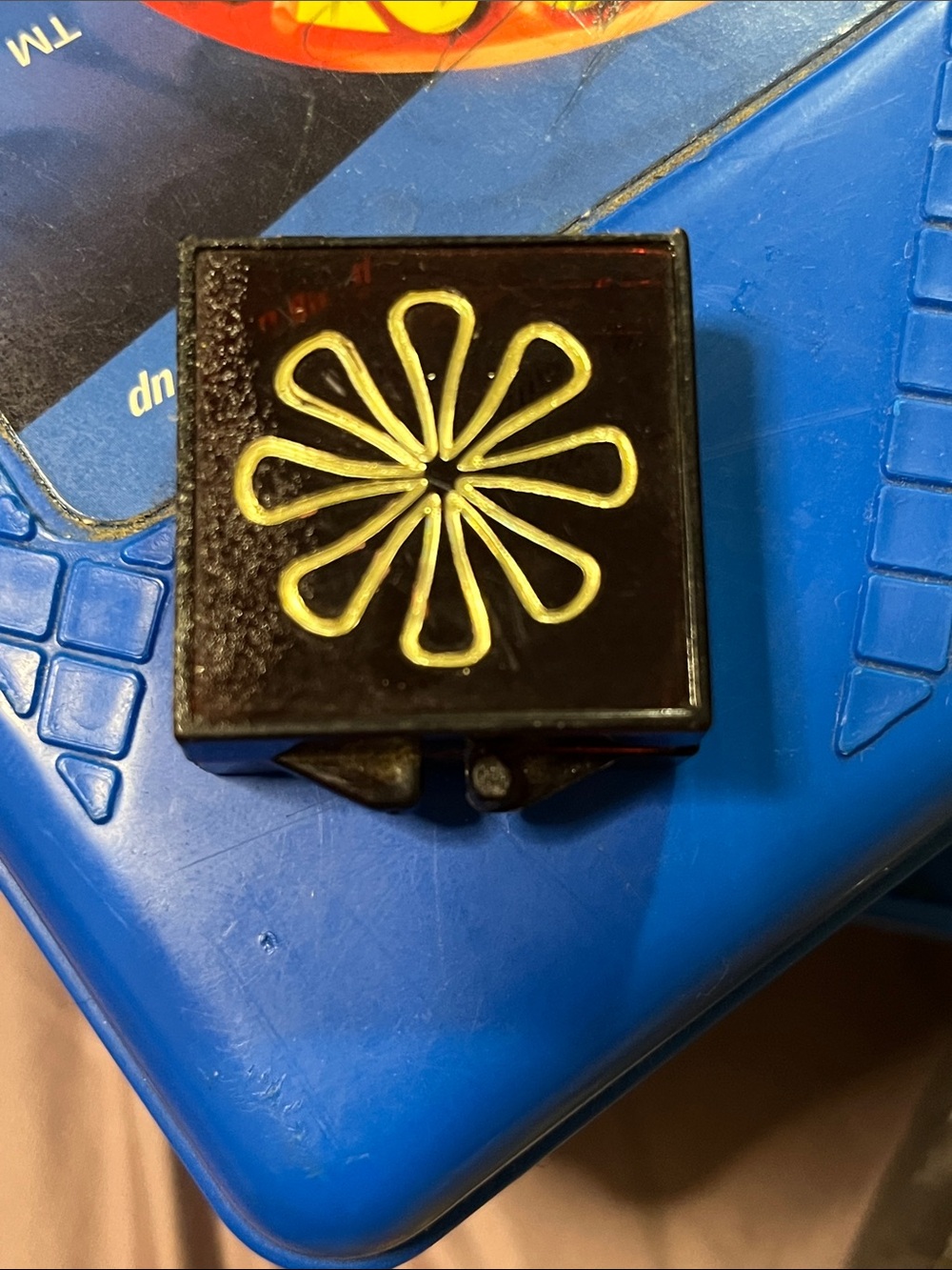 Black Decorative Trinket Box with Gold Floral Accent